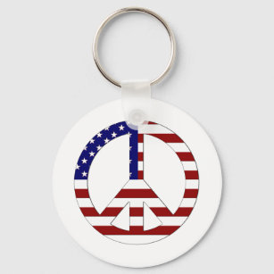 American Flag Peace sign USA Key Ring