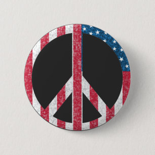 American Flag Peace Sign Vintage Red White & Blue 6 Cm Round Badge