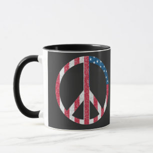 American Flag Peace Sign Vintage Red White & Blue Mug