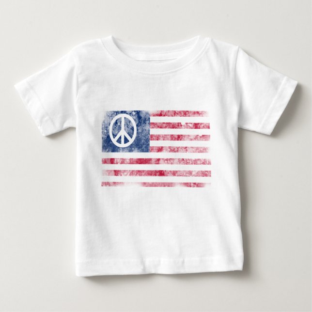 American Flag & Peace Symbol Distressed Design Baby T-Shirt (Front)