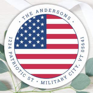 American Flag Personalise Patriotic Return Address Classic Round Sticker