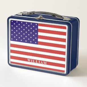 American Flag Personalised Kids Metal Lunch Box