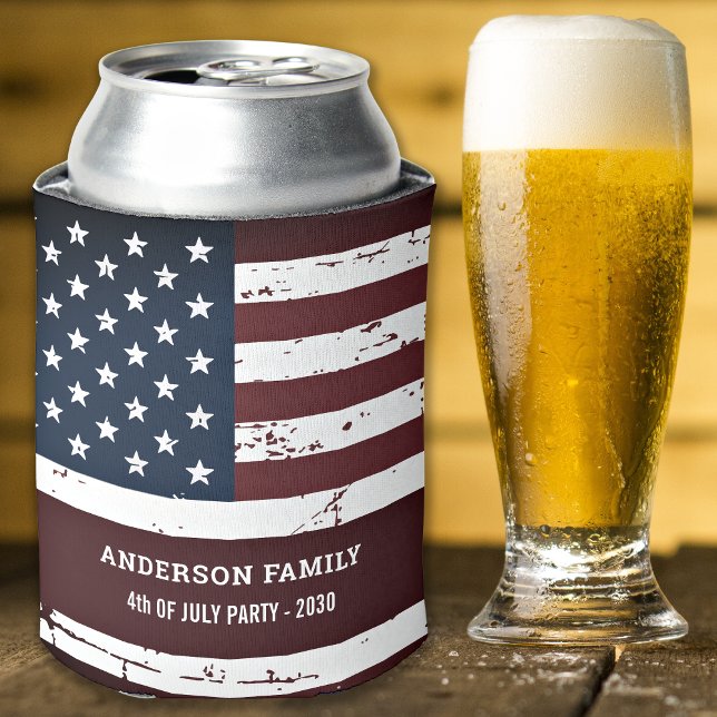 American Flag Personalised Patriotic 4th of July  Can Cooler (Creator Uploaded)