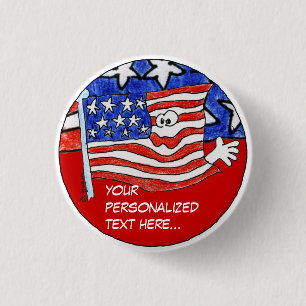 American Flag Personalised Pin /Round Button