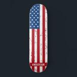 American Flag Personalised Stars Stripes Patriotic Skateboard<br><div class="desc">Show your American pride or give a special gift with this USA American Flag skateboard in a distressed worn grunge design. This united states of america flag skateboard design with stars and stripes in red white and blue is perfect for fourth of July parties, Memorial day party , family reunions,...</div>