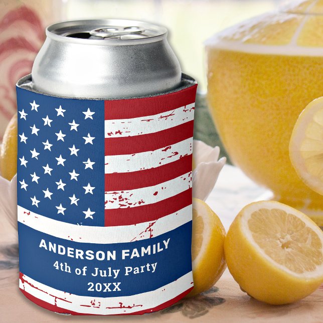 American Flag Personalised USA 4th Of July Party Can Cooler (Creator Uploaded)