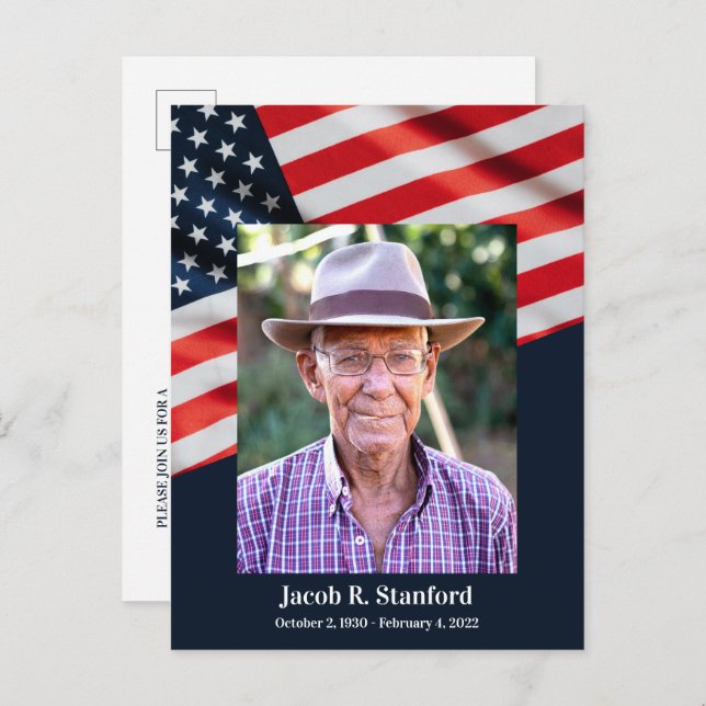 American Flag Photo Celebration of Life Memorial Postcard (Front/Back)