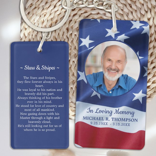 American Flag Photo Military Funeral Prayer Card Key Ring (Creator Uploaded)