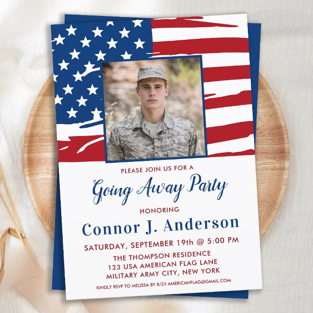 American Flag Photo Military Going Away Party Invitation (Creator Uploaded)