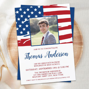 American Flag Photo Military Patriotic Graduation Invitation
