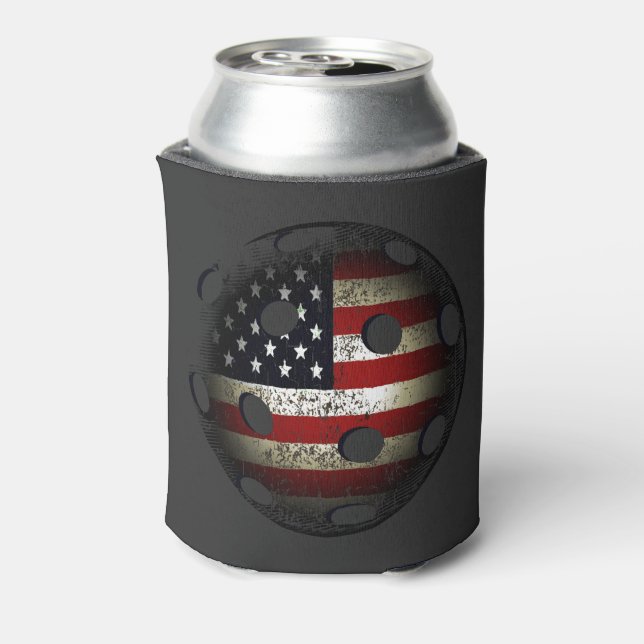 American Flag Pickle Ball USA Can Cooler (Can Back)