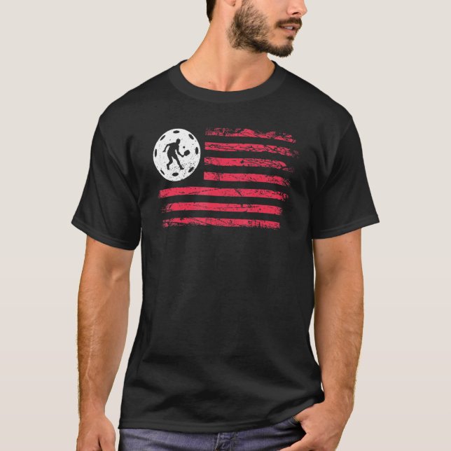 American Flag Pickleball Player T-Shirt (Front)