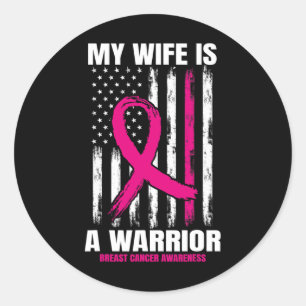 American Flag Pink Breast Cancer Awareness Wife Hu Classic Round Sticker