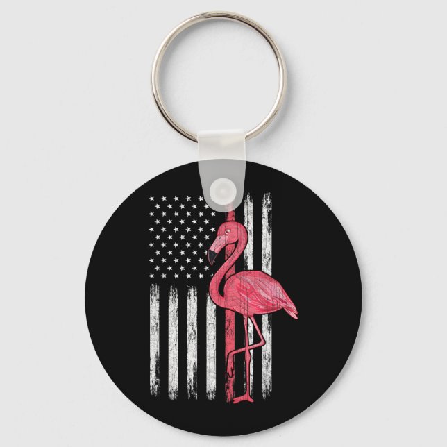American Flag Pink Flamingo Independence Day 4th Key Ring (Front)