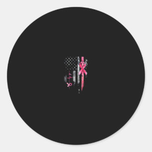American Flag Pink Ribbon Breast Cancer Awareness  Classic Round Sticker