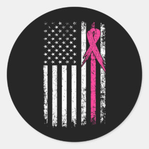 American Flag Pink Ribbon Breast Cancer Awareness Classic Round Sticker