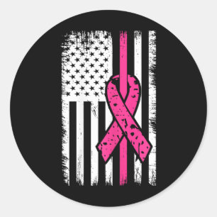 American Flag Pink Ribbon Breast Cancer Awareness Classic Round Sticker