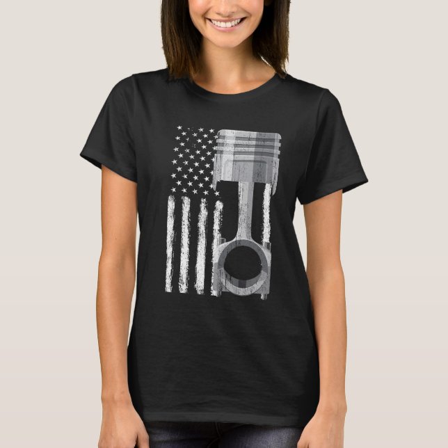 American Flag Piston Muscle Car 2 T-Shirt (Front)