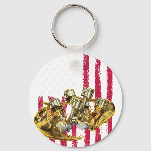 American Flag Piston Muscle Car 4 Key Ring (Front)