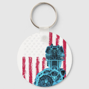 American Flag Piston Muscle Car 9 Key Ring