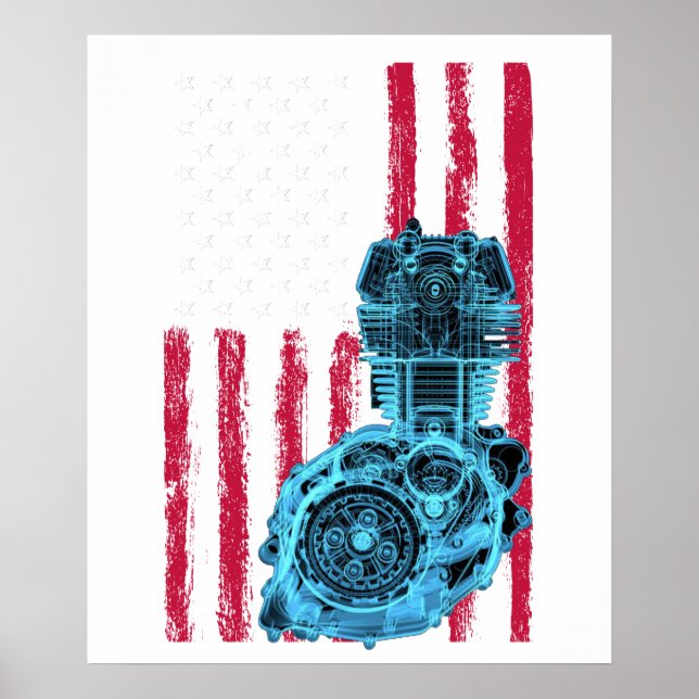 American Flag Piston Muscle Car 9 Poster (Front)