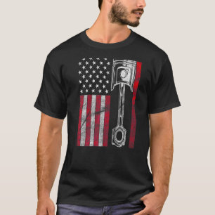 American Flag Piston Muscle Car Patriotic Vintage T-Shirt