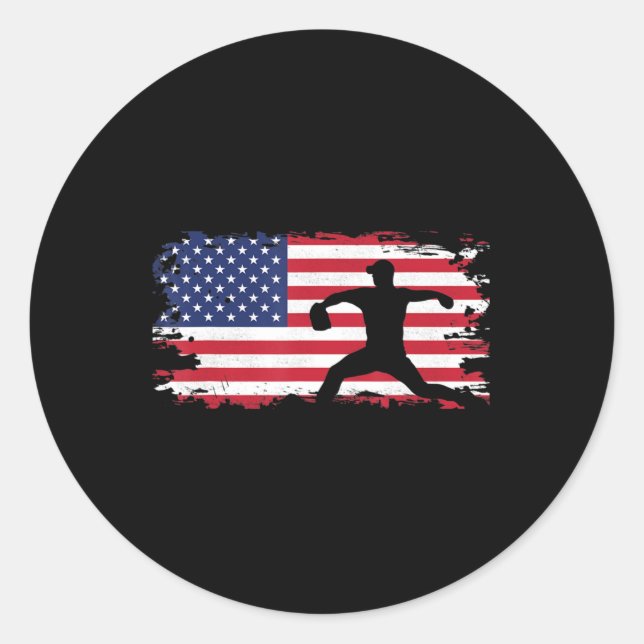 American Flag Pitcher Baseball Apparel - Baseball  Classic Round Sticker (Front)