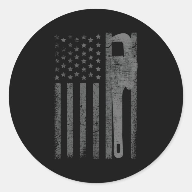 American Flag Plumber Plumbing Worker Classic Round Sticker (Front)