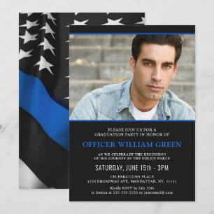 American Flag Police PHOTO Graduation Party Event Invitation