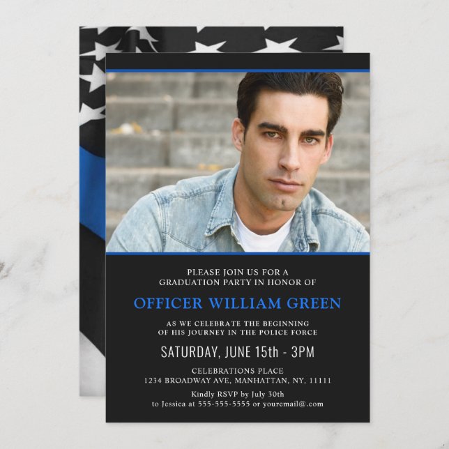 American Flag Police PHOTO Graduation Party Event Invitation (Front/Back)