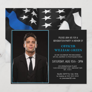 American Flag Police PHOTO Graduation Party Event Invitation