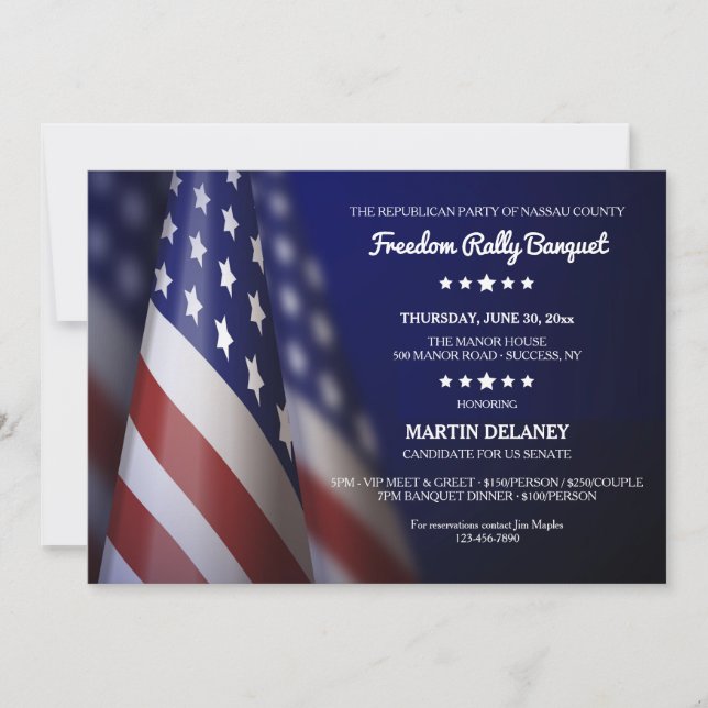 American Flag Political Campaign Fundraising  Invitation (Front)
