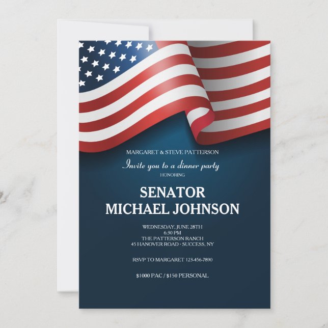 American Flag Political Fundraising Invitation (Front)