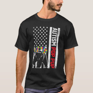 American Flag Pop Pop Bear Autism Awareness Suppor T-Shirt