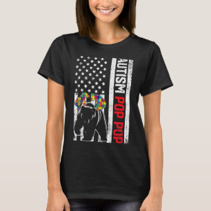 American Flag Pop Pop Bear Autism Awareness Suppor T-Shirt