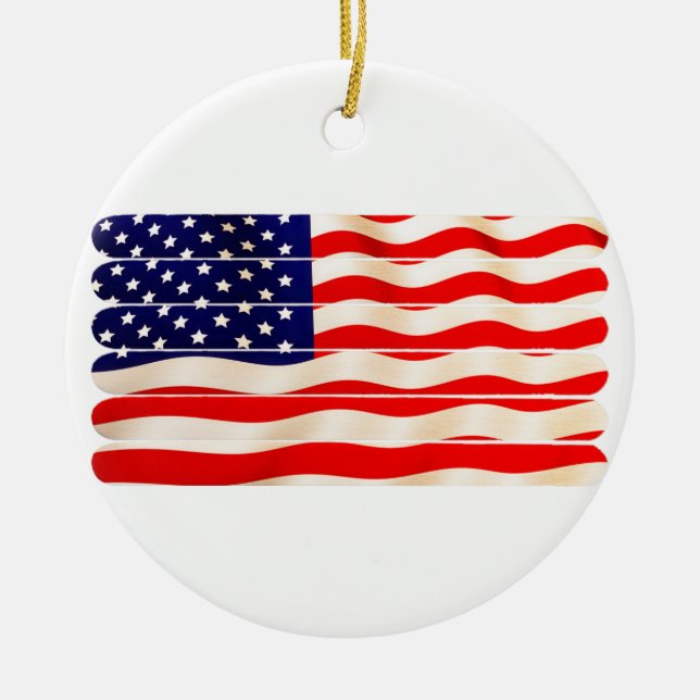 American Flag Popsicle Stick Folkart Ceramic Tree Decoration (Front)