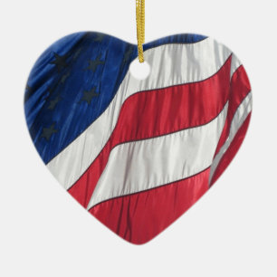 American Flag Porcelain Heart Ornament