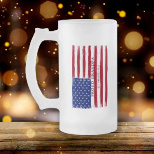 American Flag Proud Grandpa Frosted Glass Beer Mug