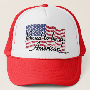 American Flag - Proud to be an American - distress Trucker Hat