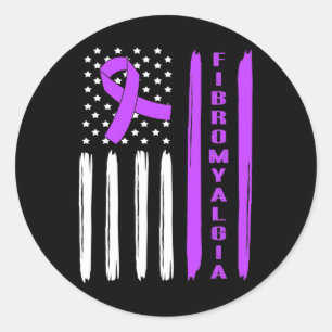 American Flag Purple Fibromyalgia  Classic Round Sticker