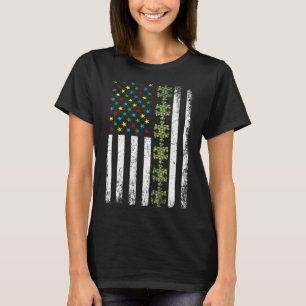 American Flag Puzzle Piece Autism Awareness T-Shirt
