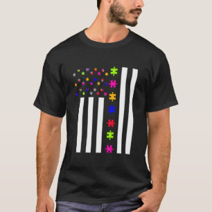 American Flag Puzzle Pieces Autism Awareness T-Shirt