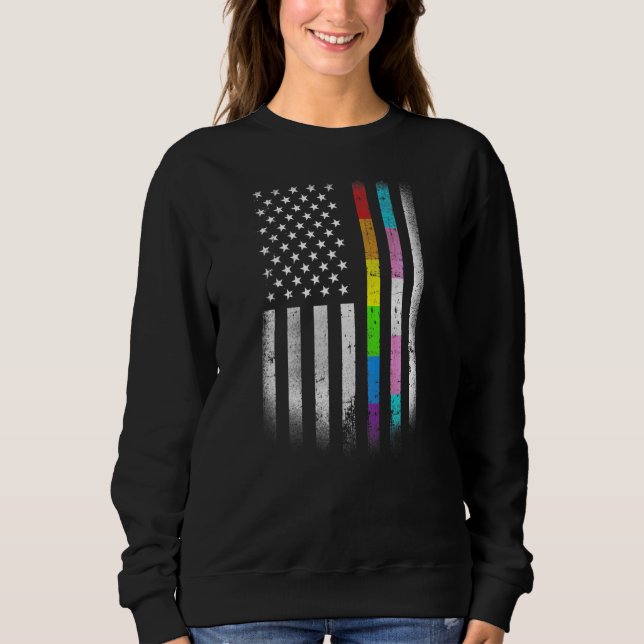 American Flag Rainbow Homosexual Rights LGBT LGBTQ Sweatshirt (Front)