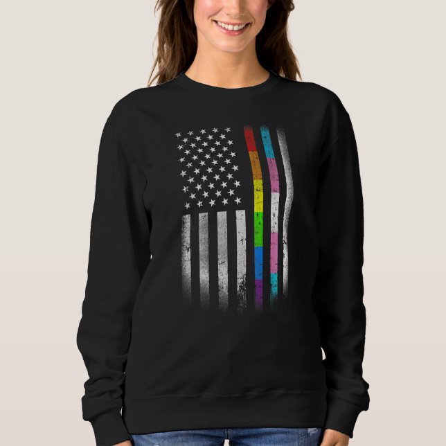 American Flag Rainbow Homosexual Rights LGBT LGBTQ Sweatshirt (Front)