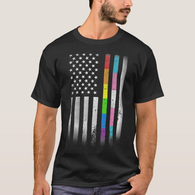 American Flag Rainbow Homosexual Rights LGBT LGBTQ T-Shirt (Front)