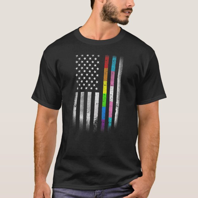 American Flag Rainbow Homosexual Rights LGBT LGBTQ T-Shirt (Front)