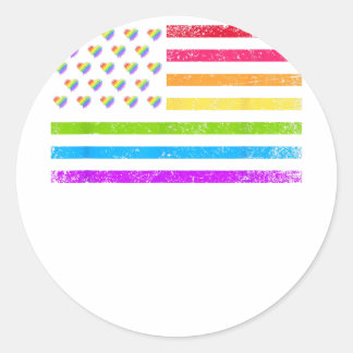 American Flag Rainbow LGBT Lesbian Gay Pride  Copy Classic Round Sticker