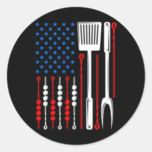 American Flag Rbecue Son Dad Husnd Fathers Day Fun Classic Round Sticker