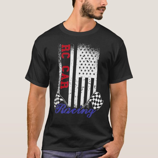 American Flag RC Car Racing Race Flag Design  T-Shirt (Front)