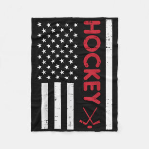 American Flag Red Ice Hockey Vintage Patriotic Pla Fleece Blanket